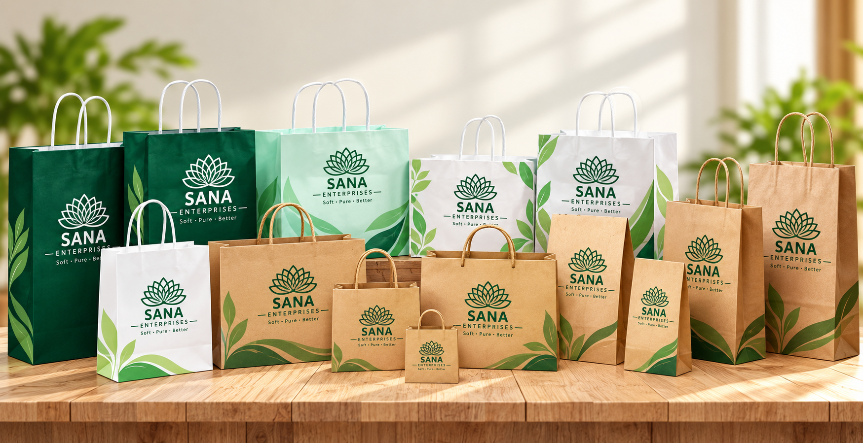 Illustrative custom printed paper bags in different styles