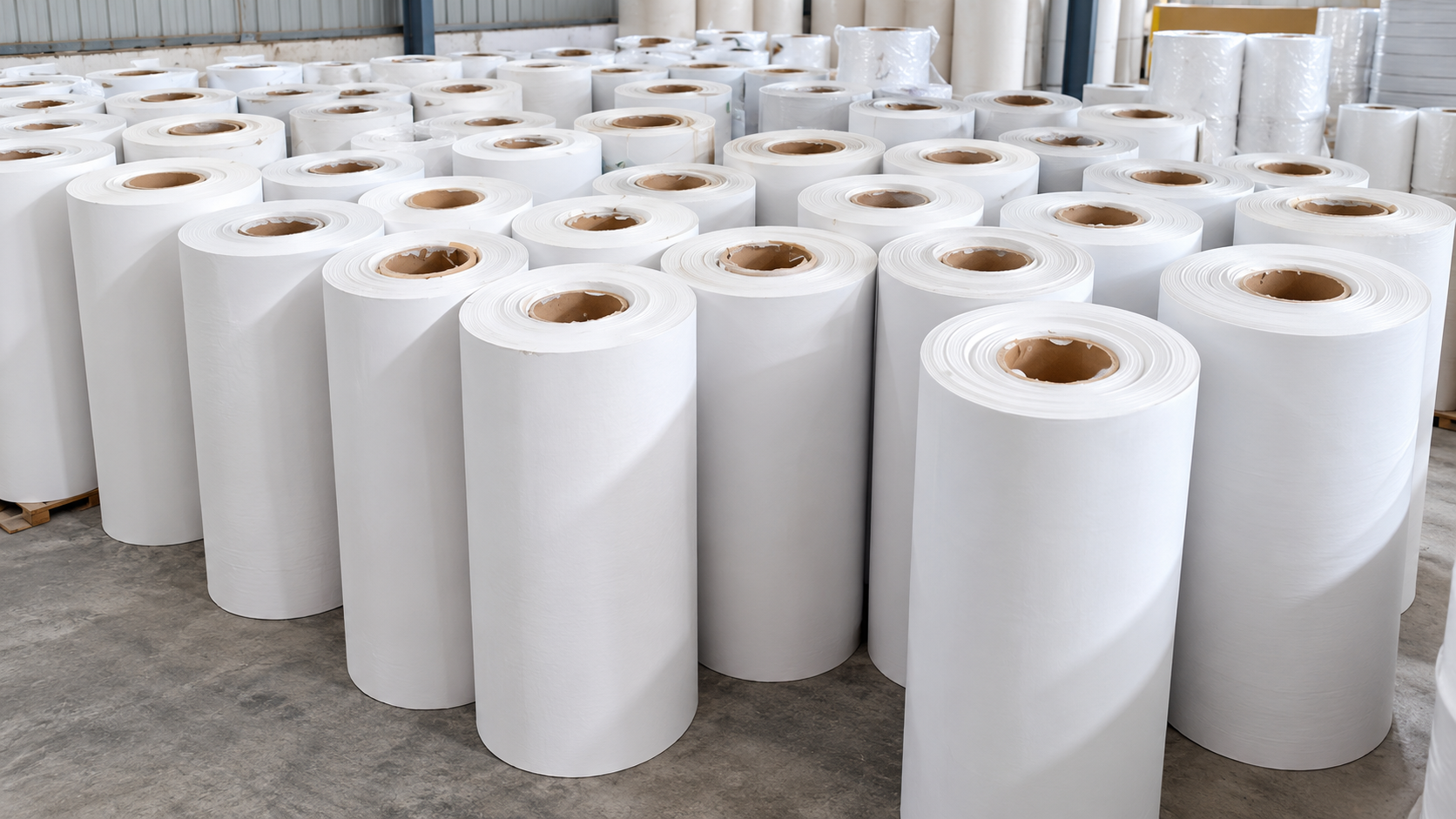 Illustrative large white jumbo paper rolls